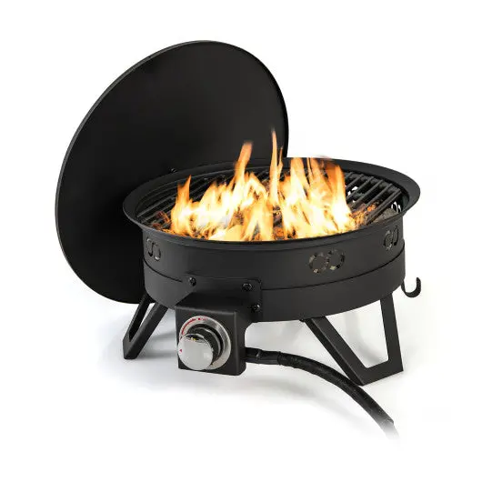 17 Inch Portable Gas Fire Pit With Folding Legs And Removable Grill For Camping-Black 1