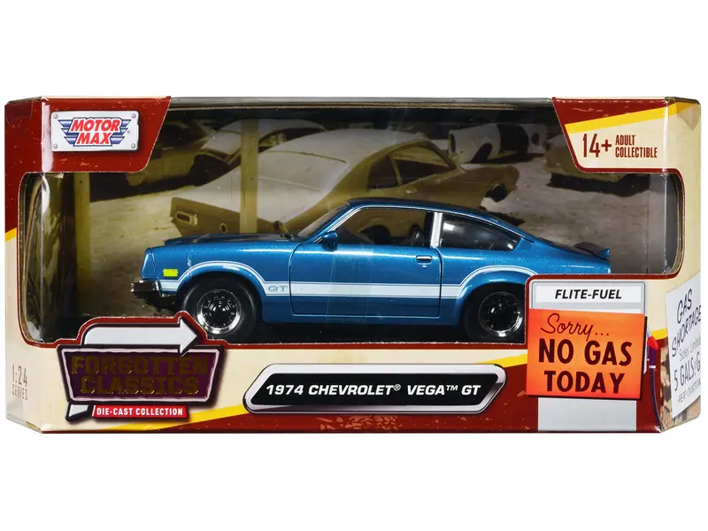 1974 Chevrolet Vega Gt Blue Metallic With White Stripes "Forgotten Classics" Series 1/24 Diecast Model Car By Motormax 1