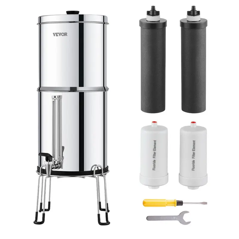 2.25G Gravity-Fed Water Filter Countertop System Stainless Steel 4 Filters 1