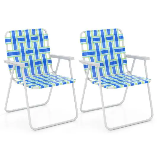 2 Pieces Folding Beach Chair Camping Lawn Webbing Chair-Blue 1