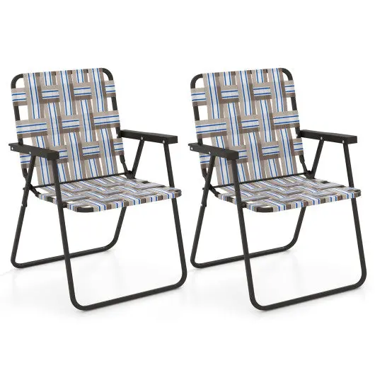 2 Pieces Folding Beach Chair Camping Lawn Webbing Chair-Cofee 1