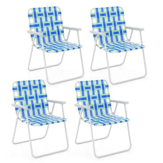4 Pieces Folding Beach Chair Camping Lawn Webbing Chair-Blue 1