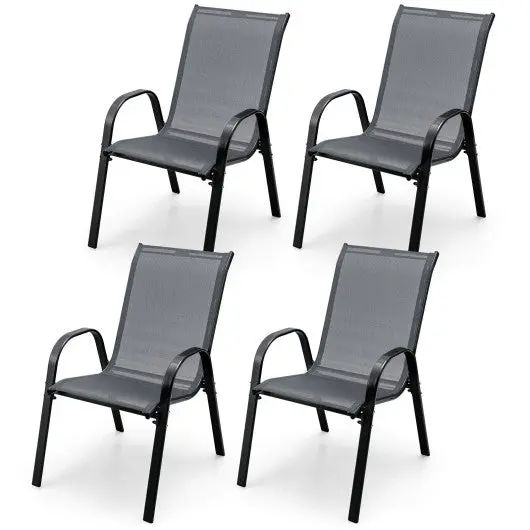 4 Pieces Stackable Patio Dining Chairs Set With Armrest-Gray 1