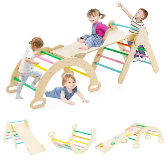 5-In-1 Wooden Kids Climber Toys With Triangle Arch Ramp-Multicolor 1