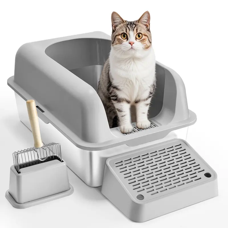6 In Deep Cat Litter Box Odor-Free Litter Box With Filtering Foot Board 1