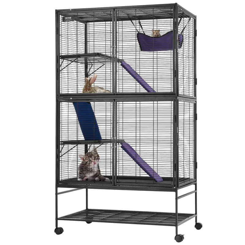 64.6" Metal Small Animal Cage 4-Tier Rolling Ferret Cage With Tray 3 Ramps 1