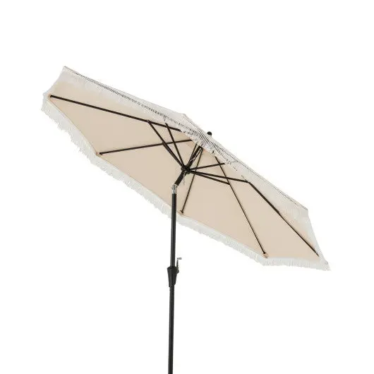 9 Ft Patio Umbrella With Sun-Protective Canopy For Patio Garden Pool-Beige 1