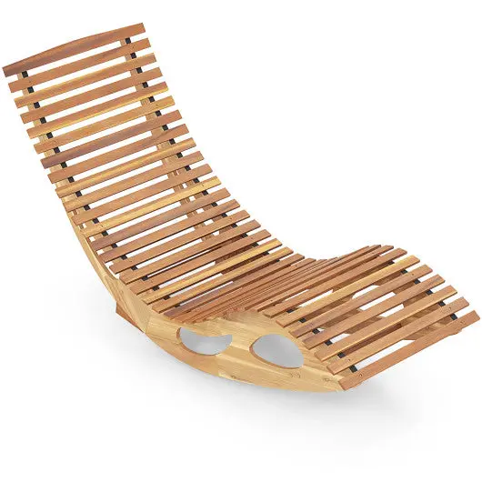 Acacia Wood Patio Rocking Sun Lounger Chaise Lounge With Ergonomic Curved Seat 1