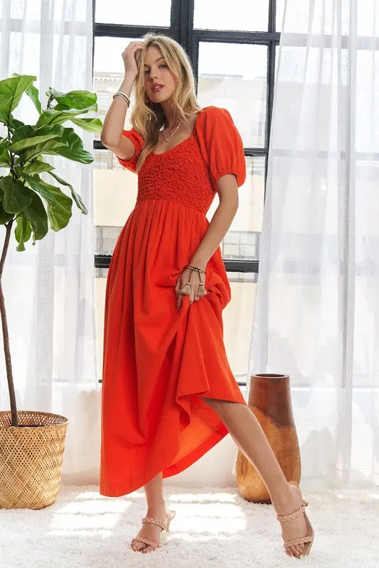 Adora Popcorn Smocked Puff Sleeve Dress 1