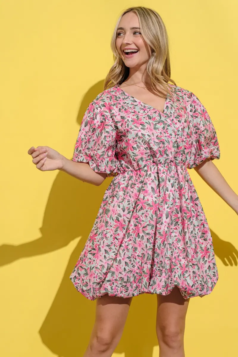 And The Why Full Size Floral Surplice Puff Sleeve Dress 1