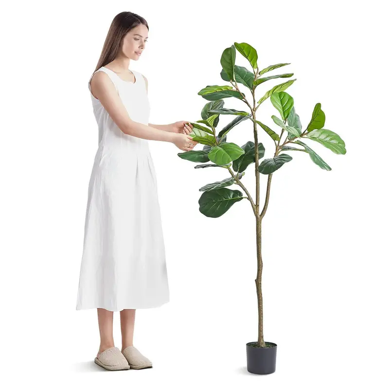 Artificial Fiddle Leaf Fig Tree, 5 Ft, Secure Pe Material & Anti-Tip Tilt Protection Low-Maintenance Faux Plant, Lifelike Green Fake Potted Tree For Home Office Warehouse Decor Indoor Outdoor 1