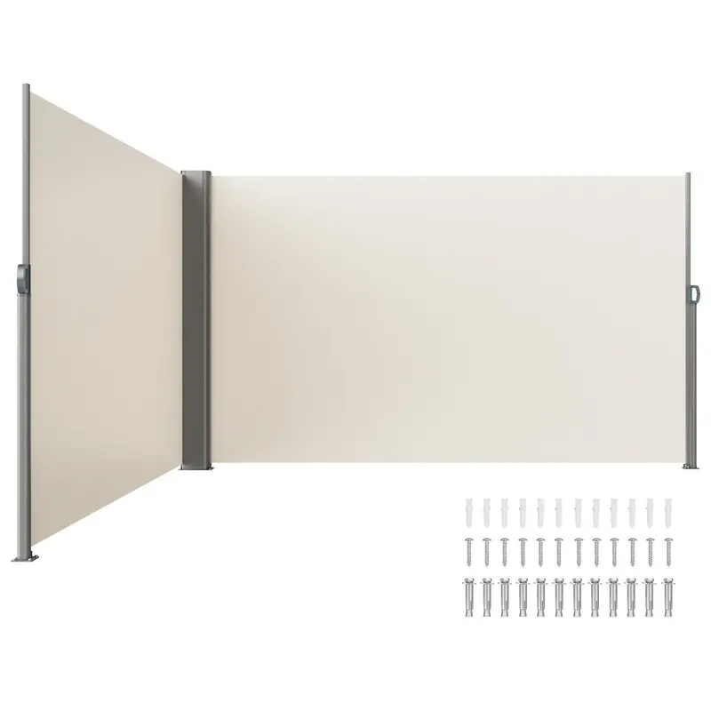 Beige Retractable Side Awning-Rugged 71X236'' Full Aluminum Rust-Proof Side Awning Patio Sunshine Privacy Divider Wind Screen. Longer Service Life, Suitable For Courtyard, Roof Terraces Pools 1