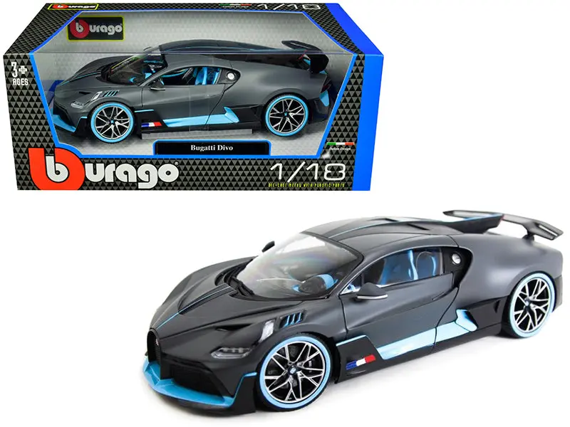 Bugatti Divo Matt Gray With Blue Accents 1/18 Diecast Model Car By Bburago 1