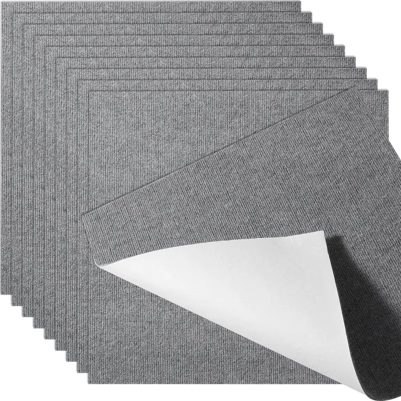 Carpet Tiles Peel And Stick, 24' X 24' Squares Self Adhesive Carpet Floor Tile, Soft Padded Carpet Tiles, Easy Install Diy For Bedroom Living Room Indoor Outdoor (9Tiles, Light Gray) 1