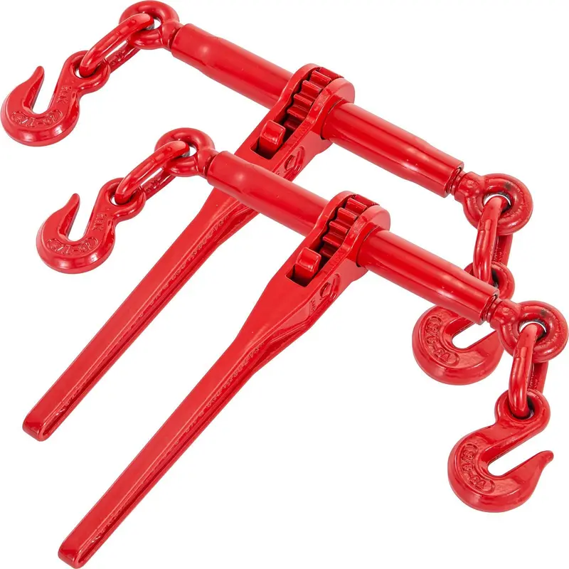 Chain Binder 5/16In X 3/8In, Ratchet Load Binder 6600Lbs Capacity, Ratchet Lever Binder W/ G70 Hooks, Adjustable Length, Ratchet Chain Binder For Tie Down, Hauling, Towing, 2-Pack In Red 1
