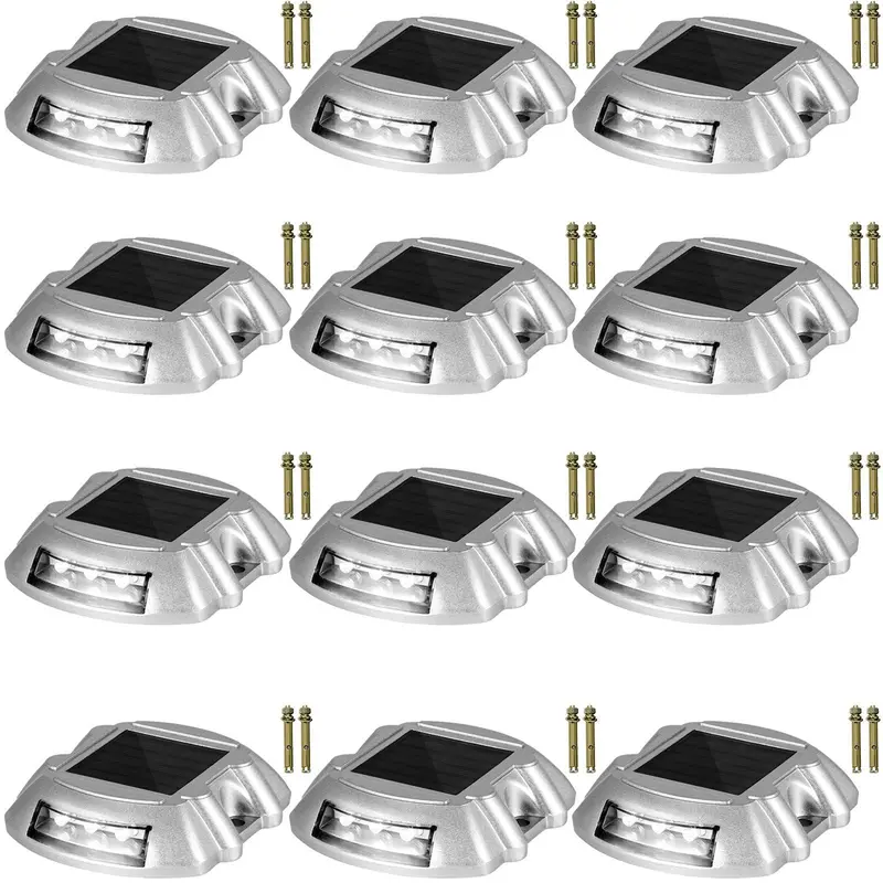 Driveway Lights 12-Pack Solar Driveway Lights Bright White With Screws Solar Deck Lights Outdoor Waterproof Wireless Dock Lights 6 Leds For Path Warning Garden Walkway Sidewalk Steps 1