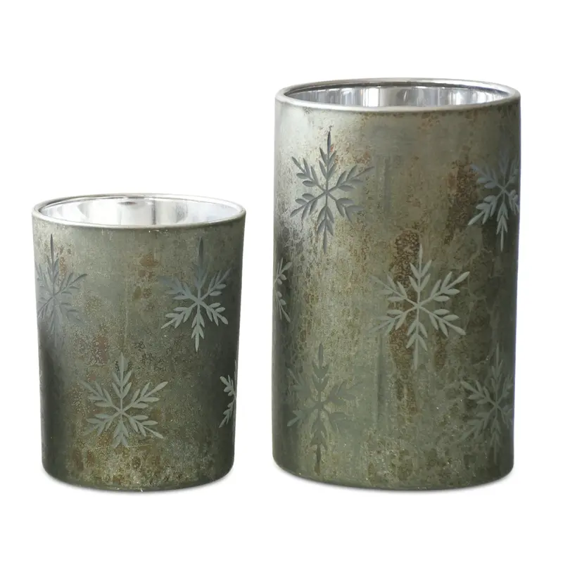 Etched Snowflake Mecury Glass Candle Holder (Set Of 2) 1