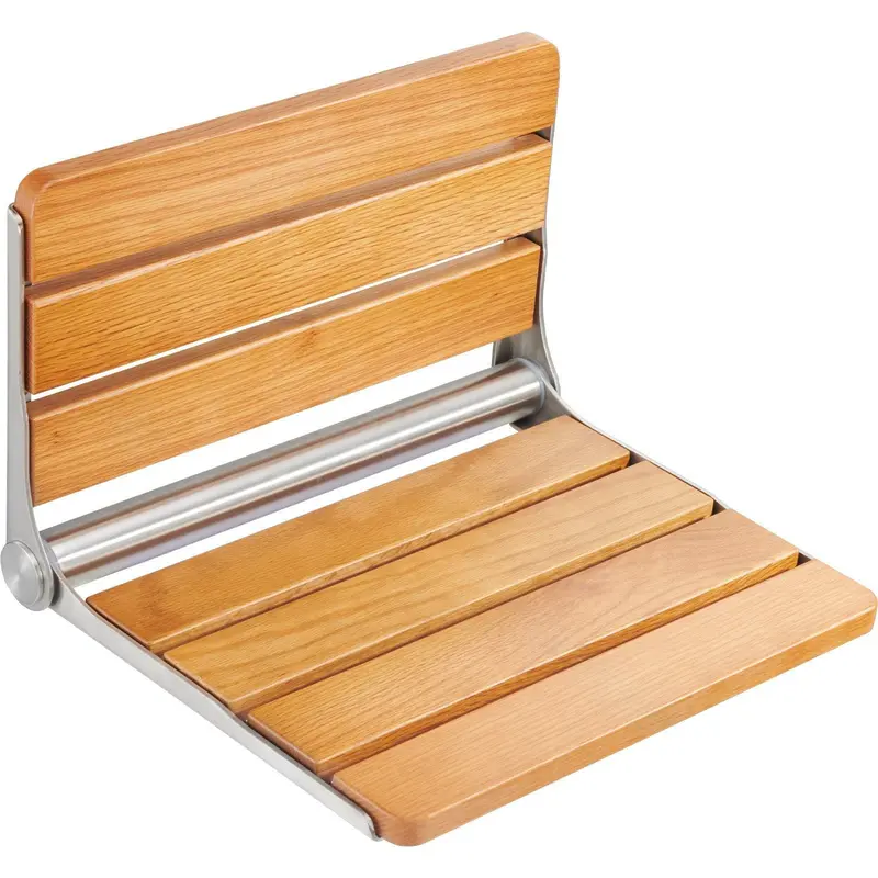 Folding Oak Shower Seat, 16.1" X 13.4" Unfolded, Wall Mounted Fold Up Shower Bench With 440 Lbs Load Capacity, Space Saving Home Care Fold Down Shower Chair, For Seniors Pregnant Women Children 1