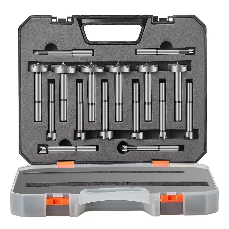 Forstner Bit Set, 16 Pcs Forstner Drill Bits Set, 1/4" To 1-5/8", Carbon Steel, With Universal Round Shank, Forstner Drill Bit For Wood And Composite Board, Forstner Bits For Woodworking 1