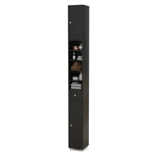 Freestanding Slim Bathroom Cabinet With Drawer And Adjustable Shelves-Black 1