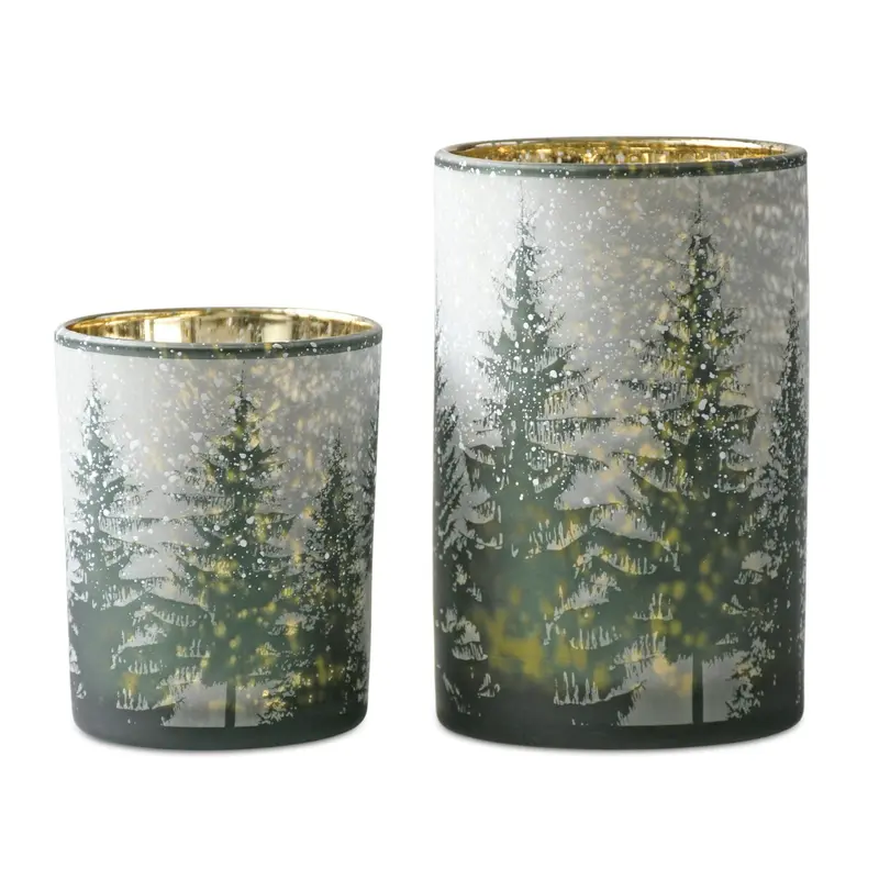Frosted Pine Mercury Glass Candle Holder (Set Of 2) 1