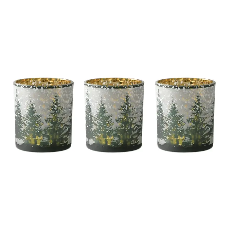 Frosted Pine Mercury Glass Candle Holder (Set Of 3) 1