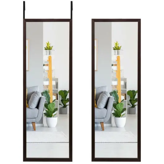 Full Length Metal Door Mirror With Adjustable Hook-Coffee 1