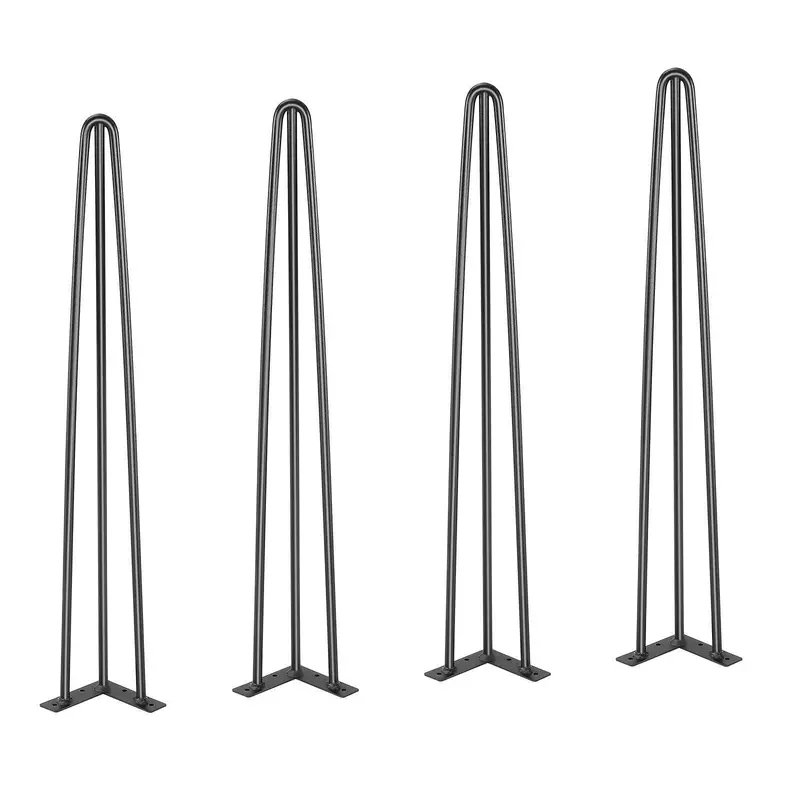 Hairpin Table Legs 28", Set Of 4 Desk Legs 900Lbs Load Capacity, Hairpin Desk Legs 3 Rods For Desk Chairs Bench Dining End Table, Solid Carbon Steel Heavy Duty Furniture Legs Black 1