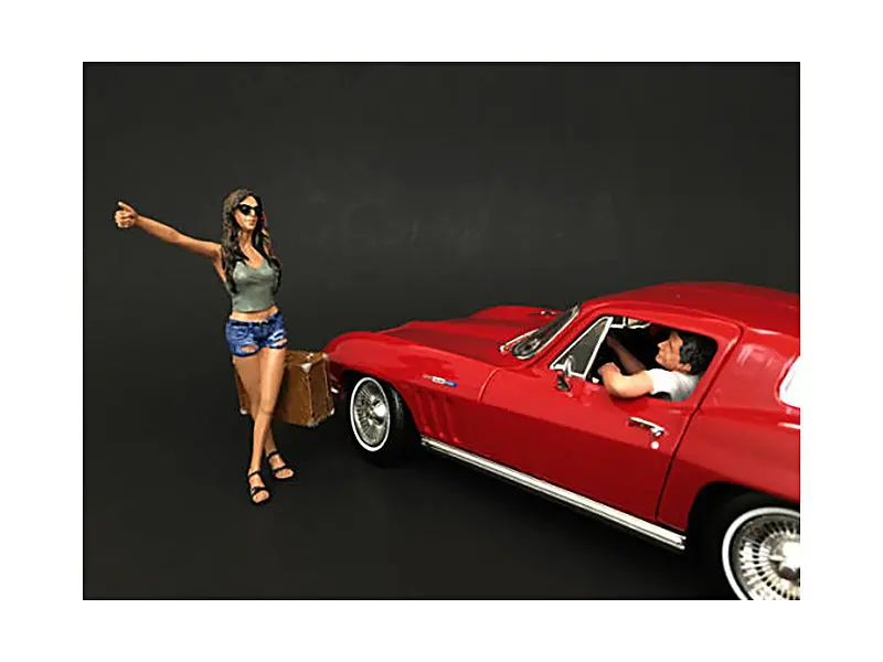 Hitchhiker 2 Piece Figurine Set (Green Shirt) For 1/24 Scale Models By American Diorama 1