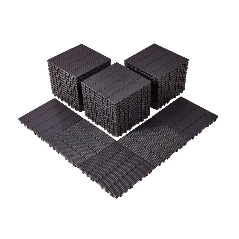 Interlocking Deck Tiles 54 Pack 12"X12" Waterproof For Porch Dark Brown 1