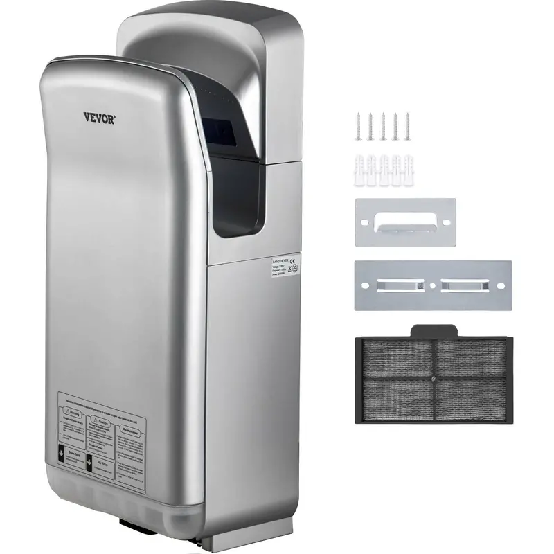 Jet Hand Dryer, Premium Electric Commercial Blade Hand Dryer, Abs Air Dryer Hand With Hepa Filtration Wall Mount Hand Dryer, 1600W 110V Vertical Hand Dryer, High-Speed Automatic Infrared Silver 1