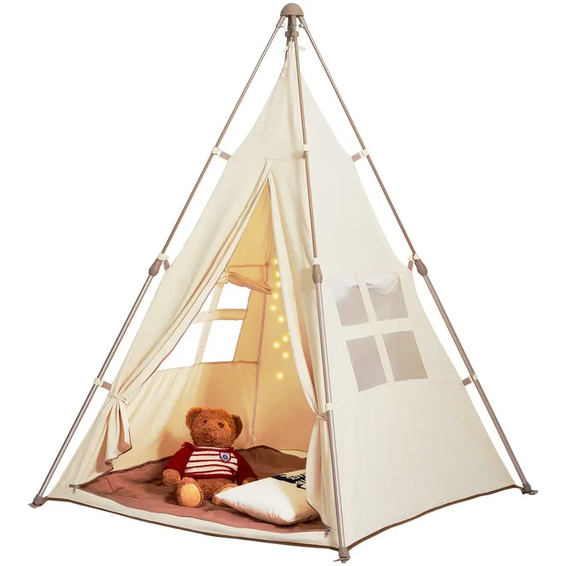 Kids Play Tent, Teepee Tent For Kids 1-5 Years Old, Tent For Kids With Windows For Indoor And Outdoor, Foldable Toddler Tent With Mat And Carrying Bag, Kids Tent For Boys And Girls, Beige 1