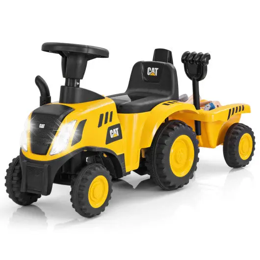Kids Ride On Tractor Licensed Caterpillar With Detachable Trailer No Power-Yellow 1
