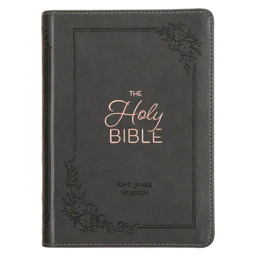 Kjv Holy Bible, Compact Large Print Faux Leather Red Letter Edition - Ribbon Marker, King James Version, Gray - Leather 1