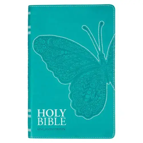 Kjv Holy Bible, Gift Edition For Girls/Teens King James Version, Faux Leather Flexible Cover, Teal Butterfly - Leather 1