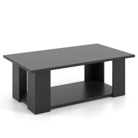 Large 36/41 Inch 2-Tier Wooden Modern Coffee Table With Storage Shelf-Black 1
