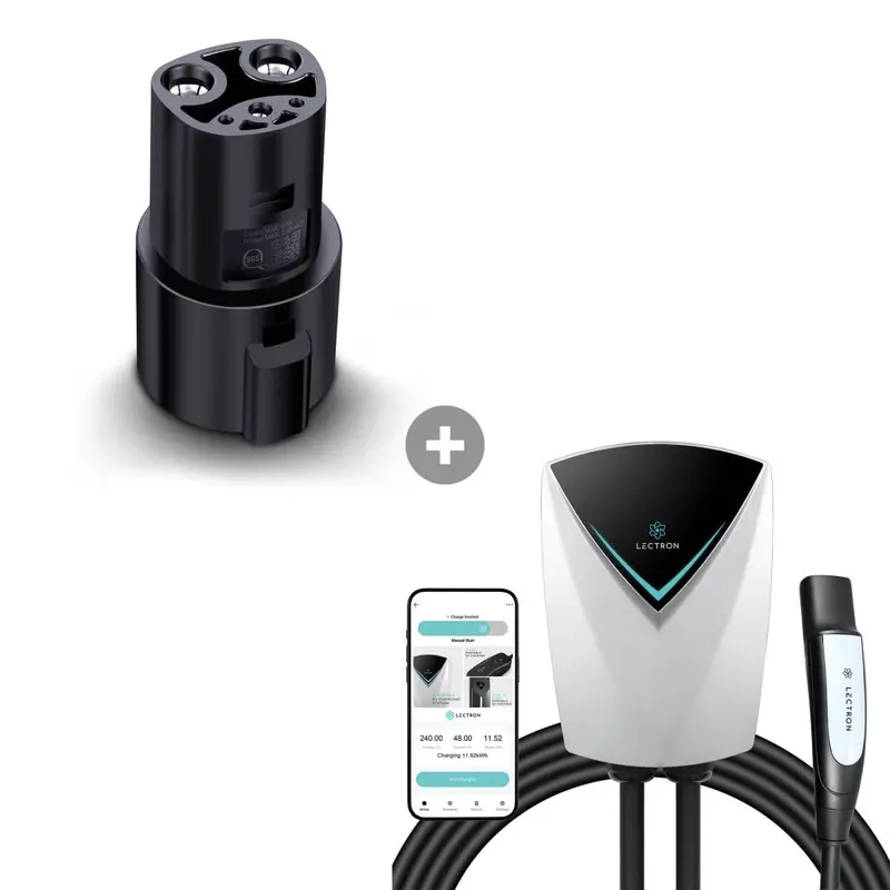 Lectron J1772 To Tesla Ev Adapter (80A / 240V) + Level 2 Nacs Tesla V-Box Pro (48A / 240V / Nema 14-50) Wifi App Version Bundle 1