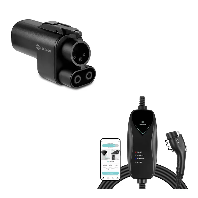 Lectron Nacs To Ccs Adapter With Interlock | 1000V | 500 Amp + Portable Level 1 J1772 Ev Charger (Wifi Version) | 120V | 15 Amp | Nema 5-15 Bundle 1