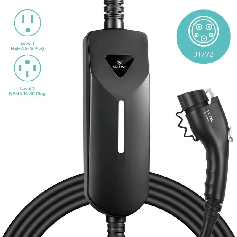 Lectron Portable Level 1 & 2 J1772 Ev Charger | 120V & 240V | 12 & 40 Amp | Nema 5-15 & 14-50 1