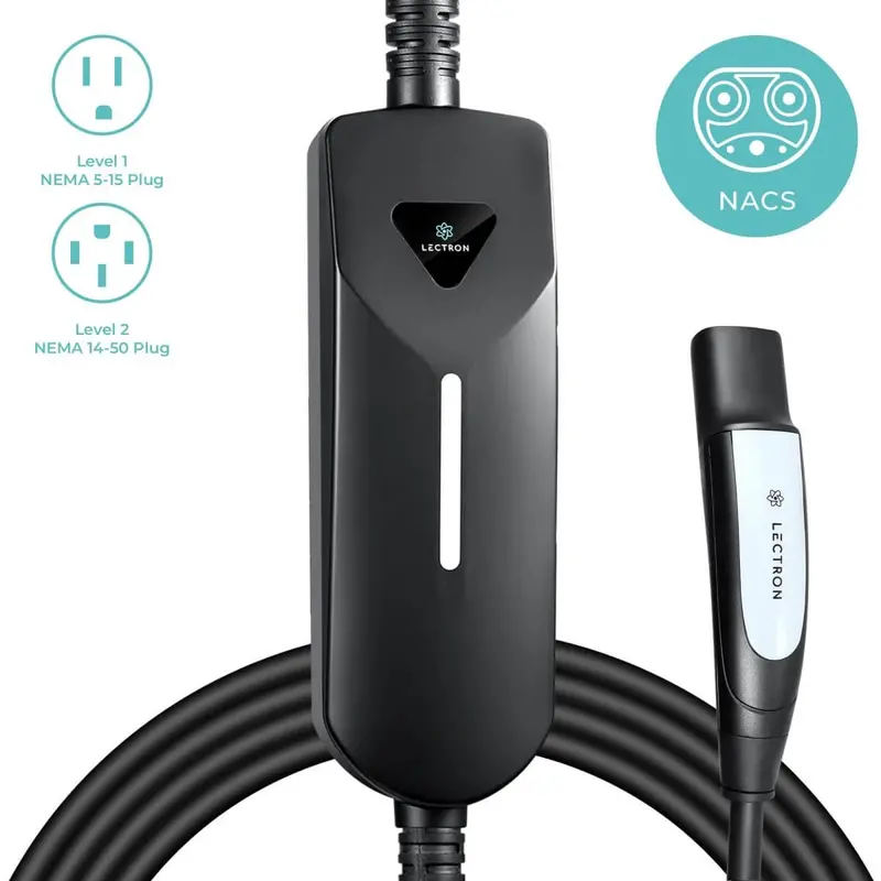 Lectron Portable Level 1 & 2 Tesla Nacs Ev Charger | 120V & 240V | 12 & 40 Amp | Nema 5-15 & 14-50 1