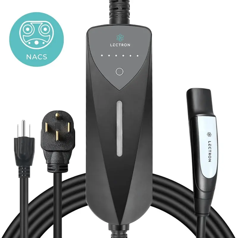 Lectron Portable Level 1 & 2 Tesla Nacs Ev Charger | 120V & 240V | Adjustable Current 8-40A | Nema 5-15 & 14-50 1