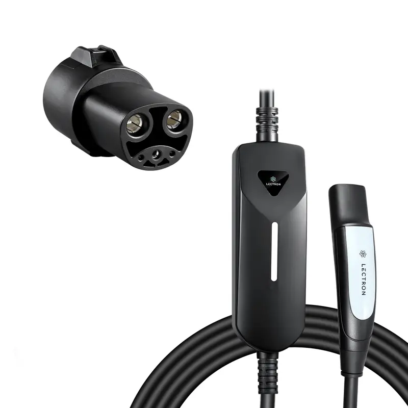 Lectron Portable Level 1 & 2 Tesla Nacs Ev Charger + Lectron J1772 To Nacs Adapter Bundle | 120V & 240V | 12 & 40 Amp | Nema 5-15 & 14-50 1