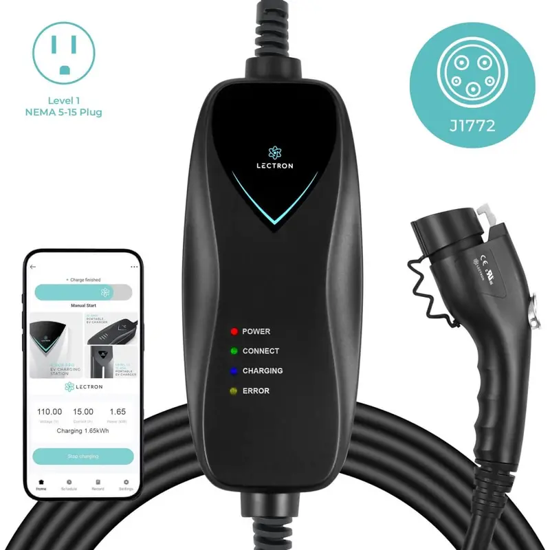 Lectron Portable Level 1 J1772 Ev Charger | 120V | 15 Amp | Nema 5-15 1