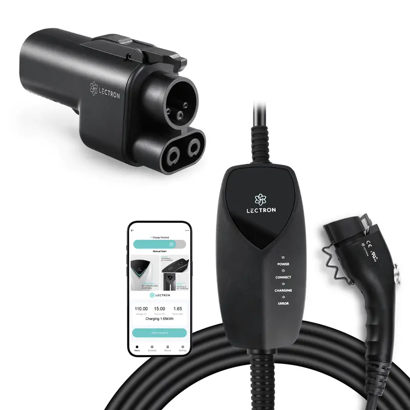 Lectron Portable Level 1 J1772 Ev Charger (Wifi) + Nacs To Ccs Adapter | 120V | 12 Amp | Nema 5-15 | 16 Ft Cord 1