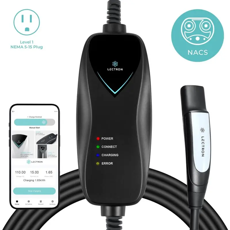 Lectron Portable Level 1 Tesla Ev Charger | 120V | 15 Amp | Nema 5-15 1