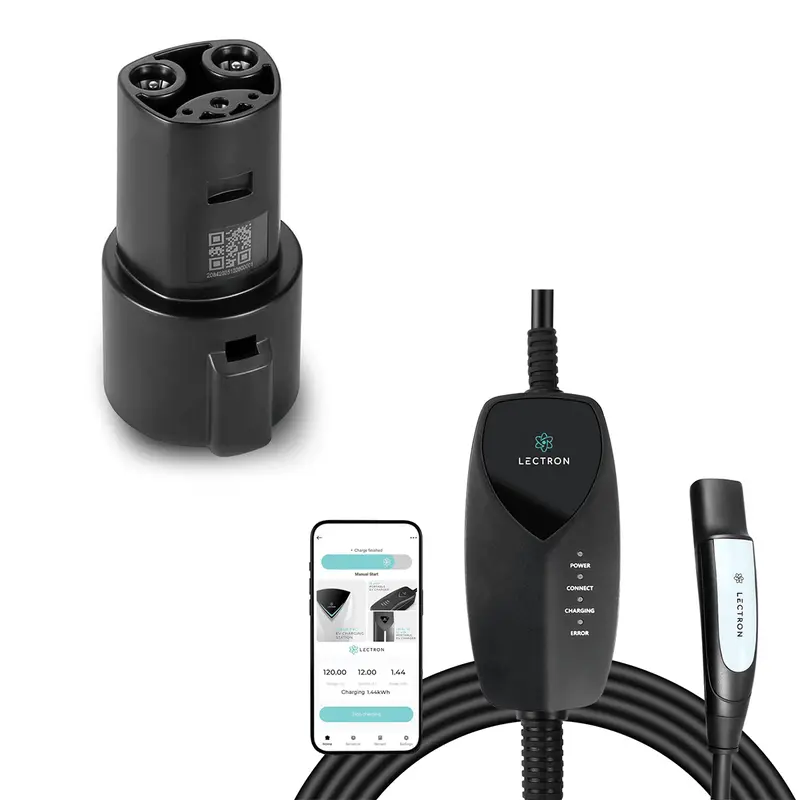 Lectron Portable Level 1 Tesla Ev Charger (Wifi) With App Control (12A / 120V) + J1772 To Tesla (Nacs) Adapter (80A / 240V) Bundle 1