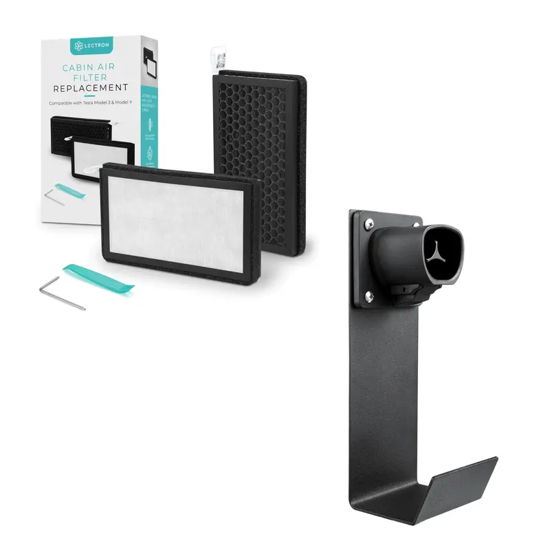 Lectron Tesla Model 3/Y Accessories Kit - Nacs Ev Charger Nozzle Holster Dock & J-Hook + Cabin Air Filter Replacement 1