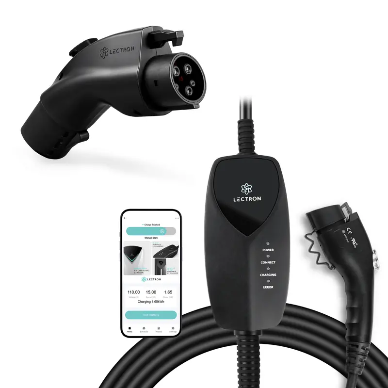 Lectron  Tesla (Nacs) To J1772 Ev Adapter (48A) + Portable Level 1 J1772 Ev Charger (Wifi) | 120V | 12 A | Nema 5-15 | 16 Ft Cord 1