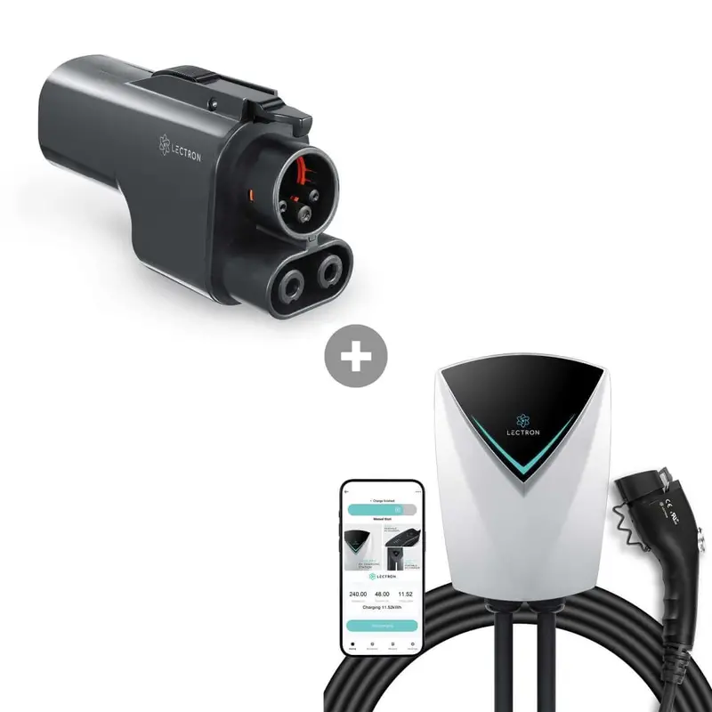 Lectron Tesla Supercharger (Nacs) To Ccs Adapter (500A / 1000V) + Level 2 J1772 V-Box Pro (48A / 240V / Nema 14-50) Wifi App Version Bundle 1