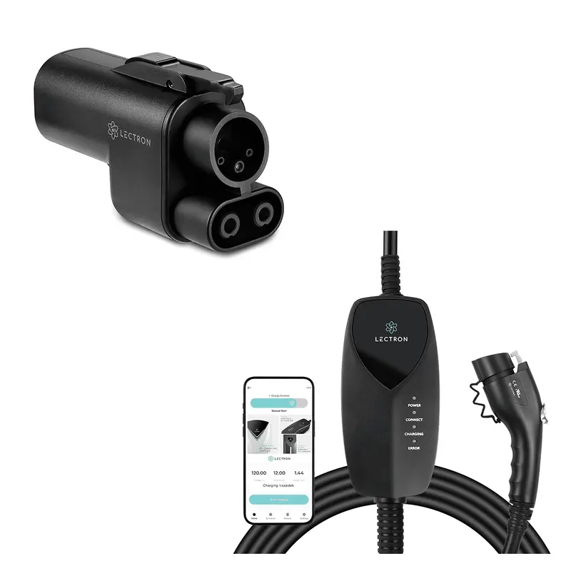 Lectron Tesla Supercharger (Nacs) To Ccs Adapter With Interlock (500A / 1000V) + Portable Level 1 J1772 Ev Charger (Wifi Version) | 120V | 12 Amp | Nema 5-15 Bundle 1